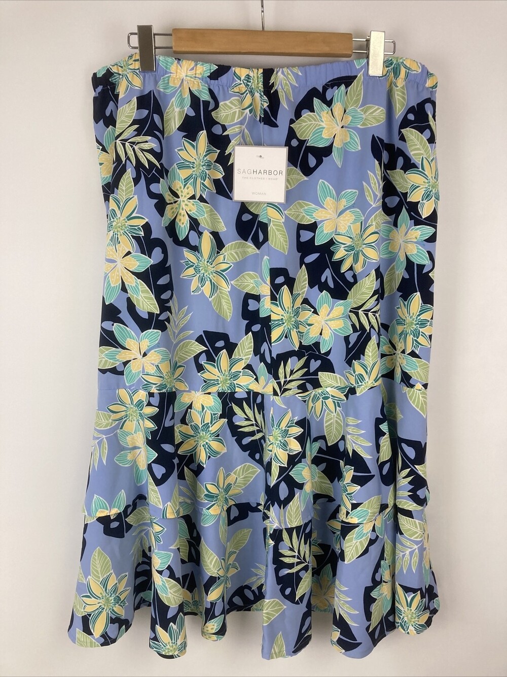 NWT Sag Harbor Womens 20W Floral Blue Navy Polyester Above Knee A Line Skirt